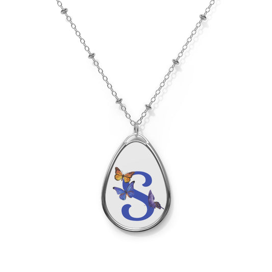 Personalized Butterfly Oval Necklace - Custom Initial Jewelry